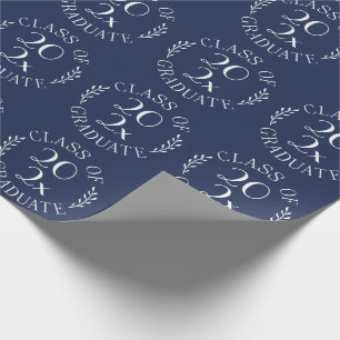 Class of Year Graduate Chic Typography Navy Blue Wrapping Paper
