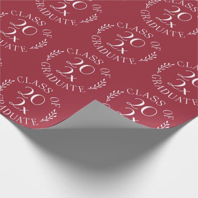 Class of Year Graduate Chic White Emblem Burgundy Wrapping Paper (Corner)