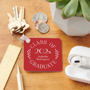 Class of Year Graduate Name Typography Red Keychain
