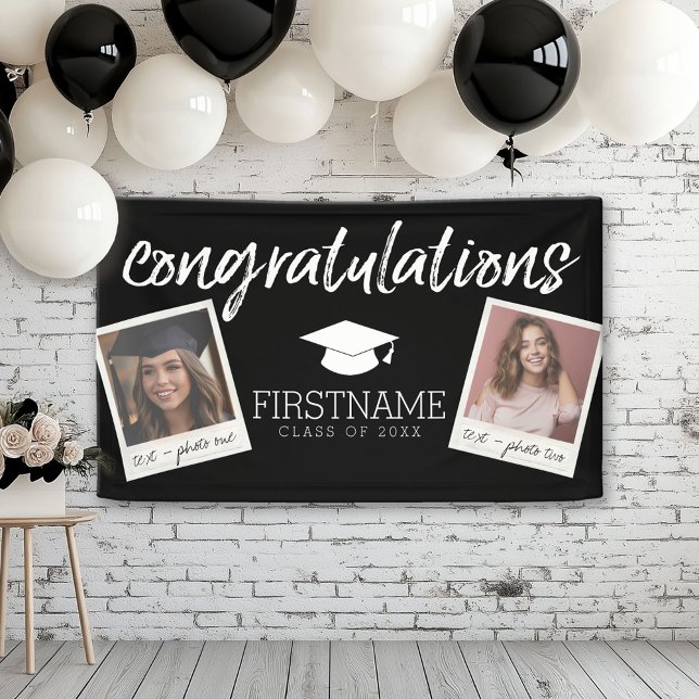 Class of Year - Graduation 2 Square Photo Collage Banner (Custom Graduation Banner for a Grad Party or Open House)