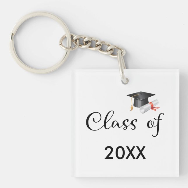 Class of Your Year Graduation Cap Personalized Keychain (Front)