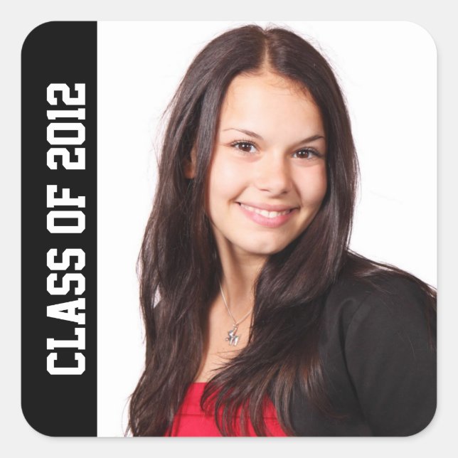 Class photo school year graduation memento black square sticker (Front)