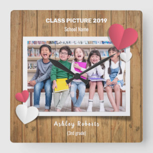 Class picture wooden photo frame Square Wall Clock
