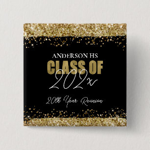 Class Reunion Black and Gold Glitter  2 Inch Square Button