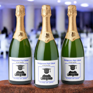 Class Reunion Black Blue Custom Sparkling Wine Label