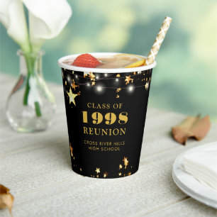 Class Reunion Black Gold Stars Personalized Paper Cups