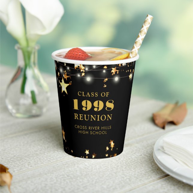 Class Reunion Black Gold Stars Personalized Paper Cups (Insitu)