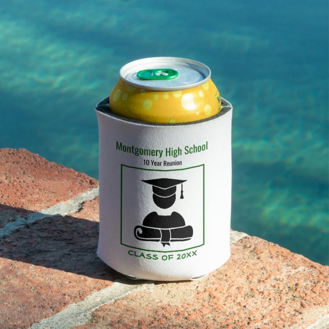 Class Reunion Black Green Custom Memento Can Cooler (In Situ Pool)