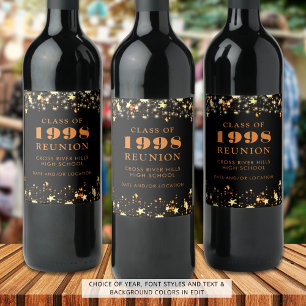 Class Reunion Black Orange Gold Stars Personalized Wine Label