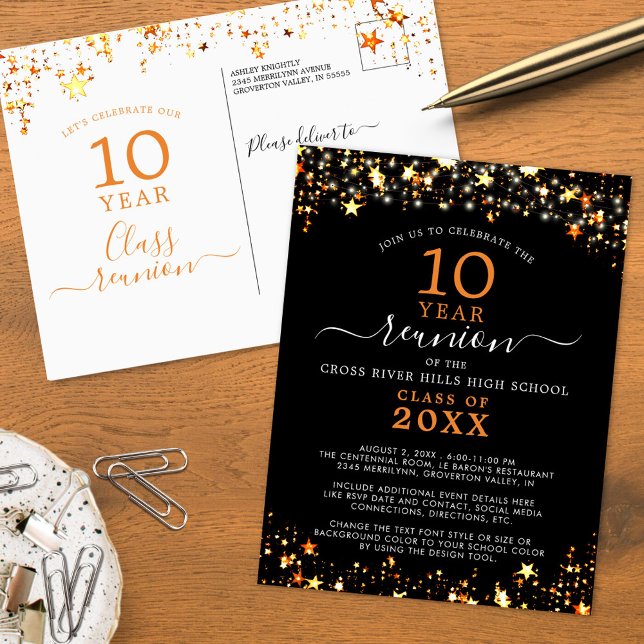 Class Reunion Black Orange Stars Lights Any Year Postcard (Creator Uploaded)
