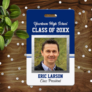 Class Reunion Blue and White Photo ID Badge