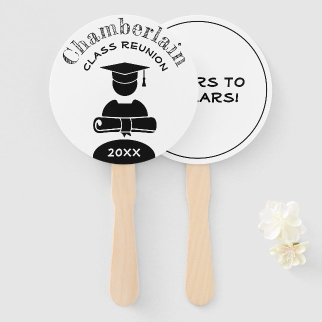 Class Reunion Classy Black White Custom Hand Fan (Front and Back)