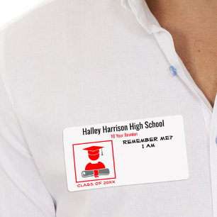 Class Reunion / Graduation Red Grey Name Tag
