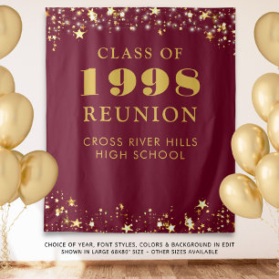 Class Reunion Maroon Gold Photo Booth Backdrop Tapestry