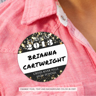 Class Reunion Name Tag Gold Stars Custom Colour