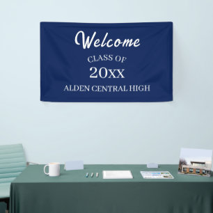 Class Reunion Navy Blue and White Welcome Banner