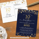Class Reunion Navy Blue Gold Stars Lights Any Year Postcard<br><div class="desc">Modern and elegant class reunion postcard invitation for any year reunion (shown for a 10 Year) featuring gold stars and lights, elegant handwritten script typography and a custom colour background (shown in navy blue) that you can change to your school colour or party theme colour. All text is editable to...</div>