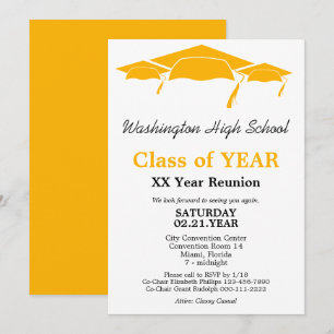 Class Reunion Orange Graduation Caps Invitation