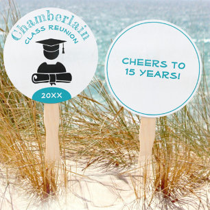 Class Reunion Pastel Blue White Custom Name Hand Fan
