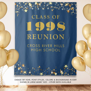 Class Reunion Photo Booth Blue Gold Backdrop Tapestry