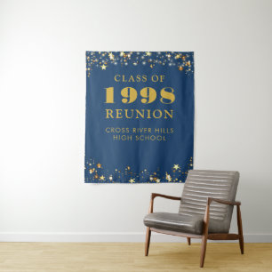 Class Reunion Photo Booth Blue Gold Backdrop Tapestry