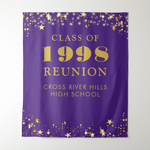 Class Reunion Photo Booth Purple Gold Backdrop Tapestry
