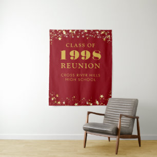 Class Reunion Photo Booth Red Gold Backdrop Tapestry