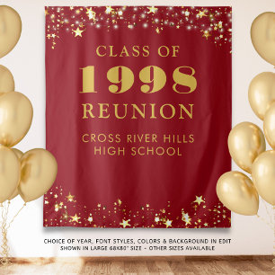Class Reunion Photo Booth Red Gold Backdrop Tapestry