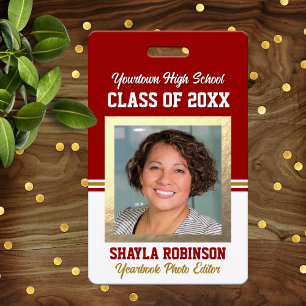Class Reunion Red and White Photo ID Badge