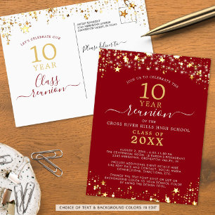 Class Reunion Red Gold Stars Lights Any Year Postcard
