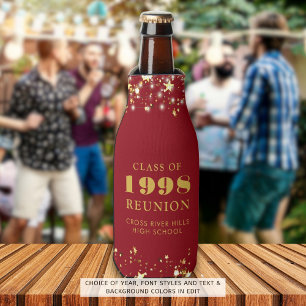 Class Reunion Red Gold Stars Personalized Bottle Cooler