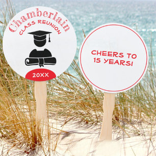 Class Reunion Red White Custom Hand Fan