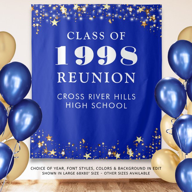 Class Reunion Royal Blue Gold Stars Backdrop Tapestry (Creator Uploaded)