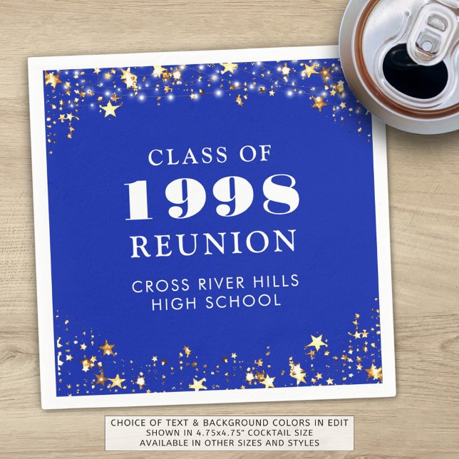 Class Reunion Royal Blue Gold White Personalized Napkin (Creator Uploaded)