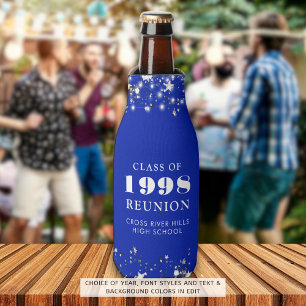 Class Reunion Royal Blue Silver Stars Personalized Bottle Cooler
