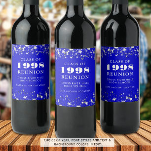 Class Reunion Royal Blue Stars Personalized Wine Label