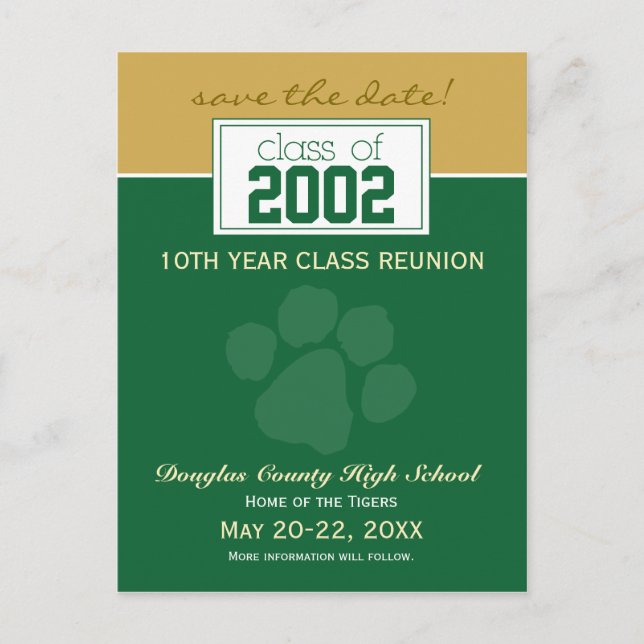 Class Reunion Save-the-Date Announcement (green) Postcard (Front)