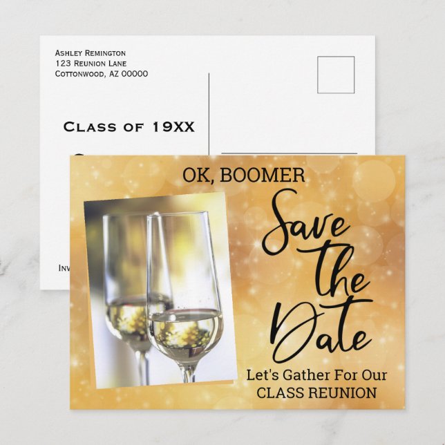 Class Reunion Save The Date Baby Boomer Champagne Announcement Postcard (Front/Back)