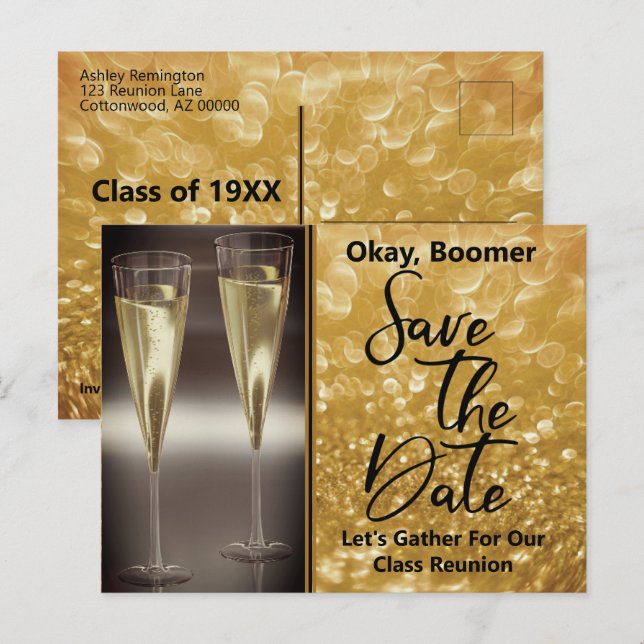 Class Reunion Save The Date Baby Boomer Champagne Announcement Postcard (Front/Back)