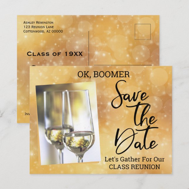Class Reunion Save The Date Baby Boomer Champagne Announcement Postcard (Front/Back)