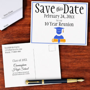 Class Reunion Save The Date Minimalist Blue Orange Postcard