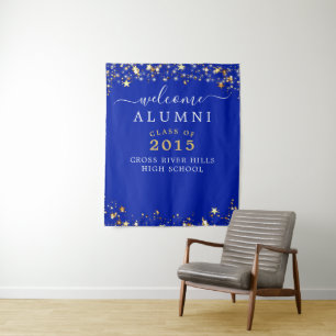 Class Reunion Welcome Alumni Royal Blue Gold Stars Tapestry