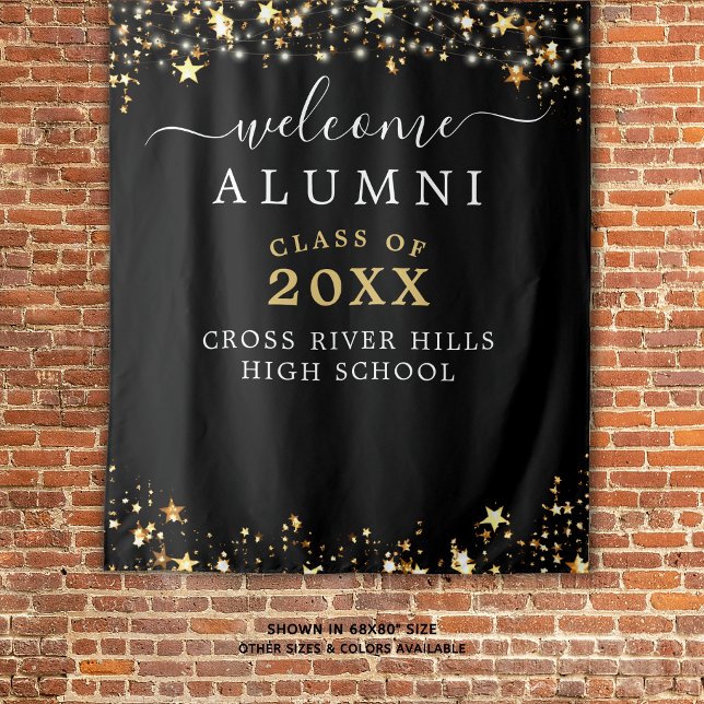 Class Reunion Welcome Black Gold Stars Confetti Tapestry (Creator Uploaded)
