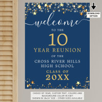 Class Reunion Welcome Blue Gold Stars Script