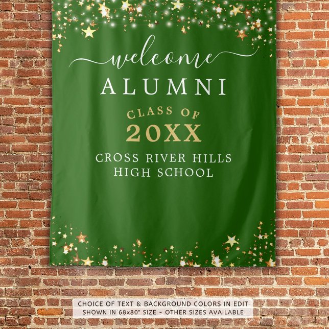 Class Reunion Welcome Green Gold Stars Tapestry (Creator Uploaded)
