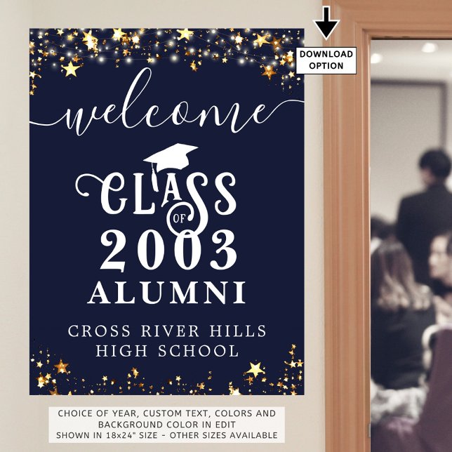 Class Reunion Welcome Navy Blue Gold Stars Custom Poster (Creator Uploaded)