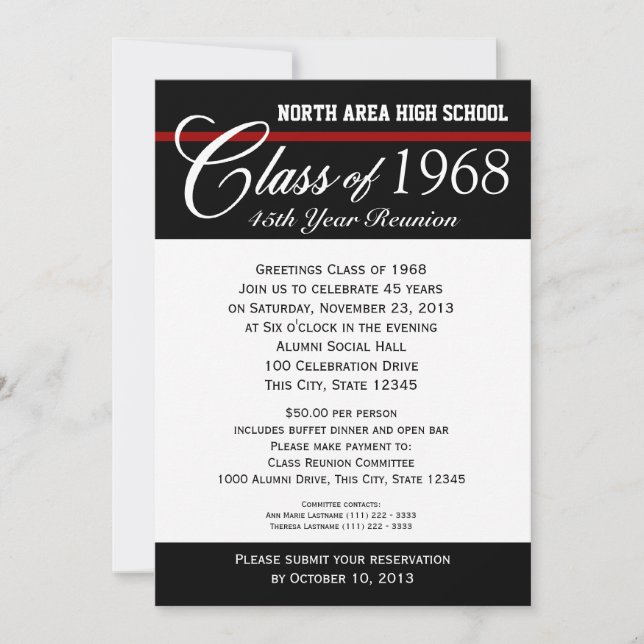 Class Reunion with Adjustable Colour Stripe Invitation (Front)