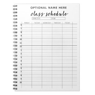 Class Schedule for Semester - black and white Notebook