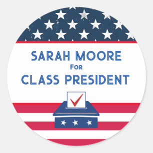 Class Vote" Blue and Red Election school Classic Round Sticker
