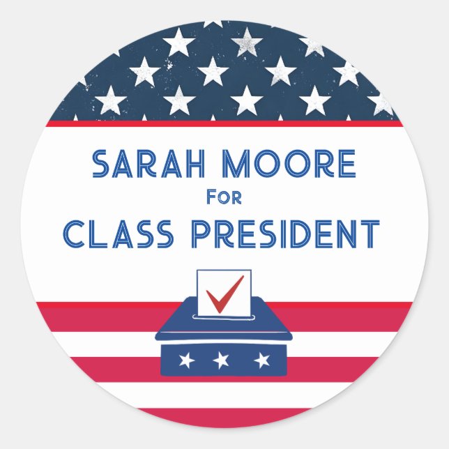 Class Vote" Blue and Red Election school Classic Round Sticker (Front)